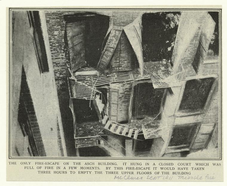 One of the fire escapes revealed to be totally inadequate after the fire. Image courtesy of the NYPL.