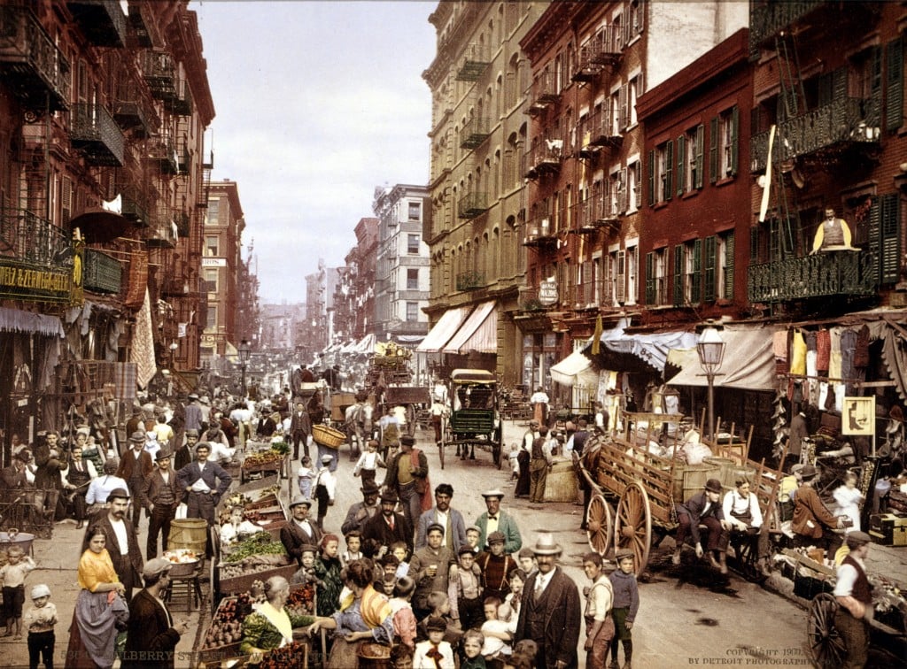 Mulberry Street, c 1900, the center of Manhattan’s Little Italy.