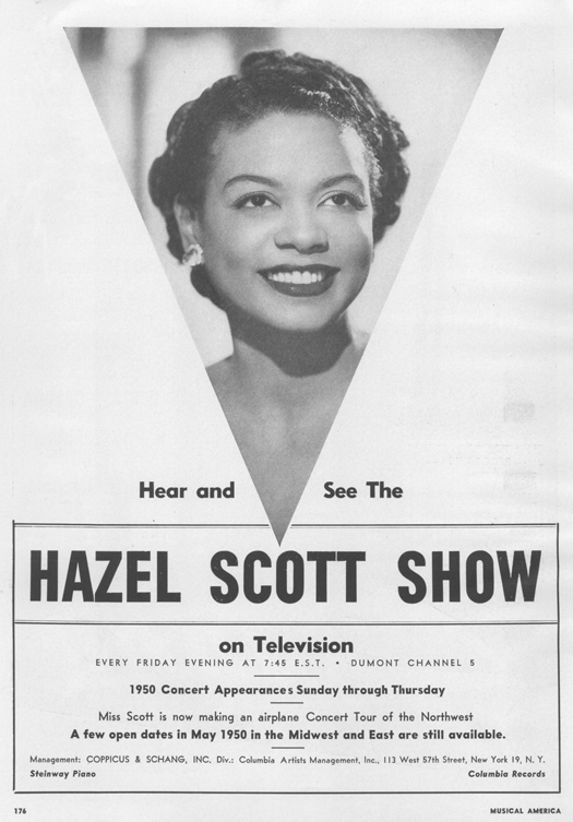 A promotional poster for a Hazel Scott event. Image courtesy of the University of Michigan Press. 